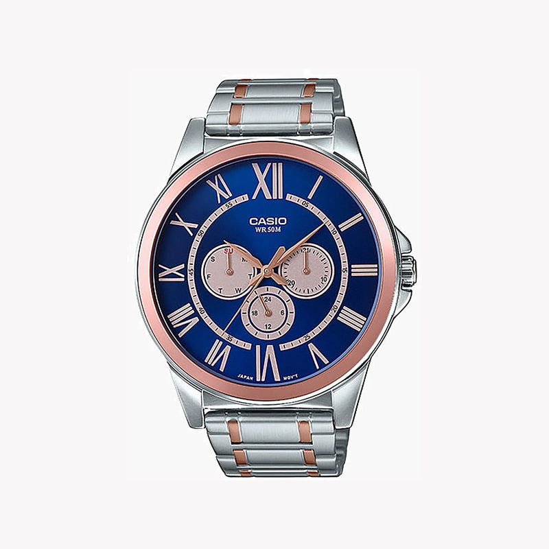 Casio Mtp-E318rg-2bvdf - Elegant Sporty Men's Watch With Blue Dial & Stainless Steel Band by i-watch