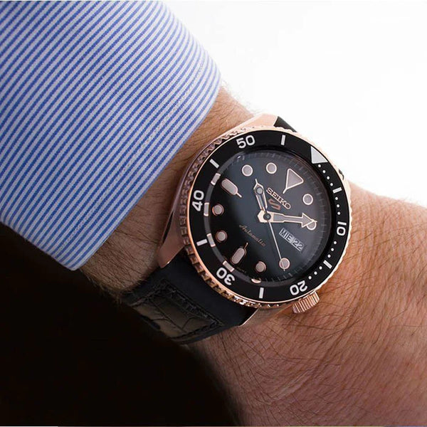Seiko Men's Rose Gold Watch, Black Silicone Band | Srpd76k1 by i-watch