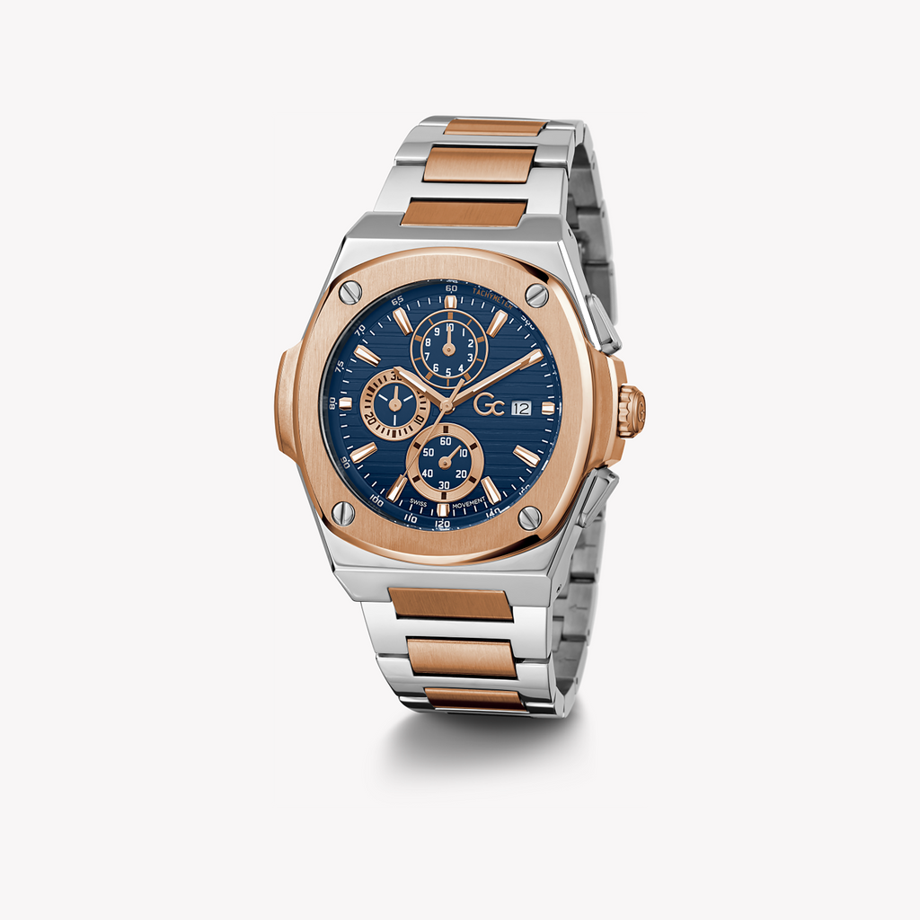 GUESS COLLECTION Y99002G7MF MEN'S TIMEPIECE - STRIKING ROSE GOLD & SILVER WITH BLUE DIAL-i-Watch-5