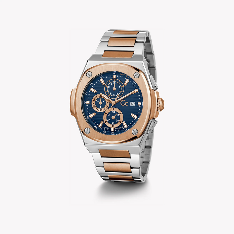 Guess Men's Rose Gold/Silver Watch, Blue Dial | Y99002g7mf by i-watch