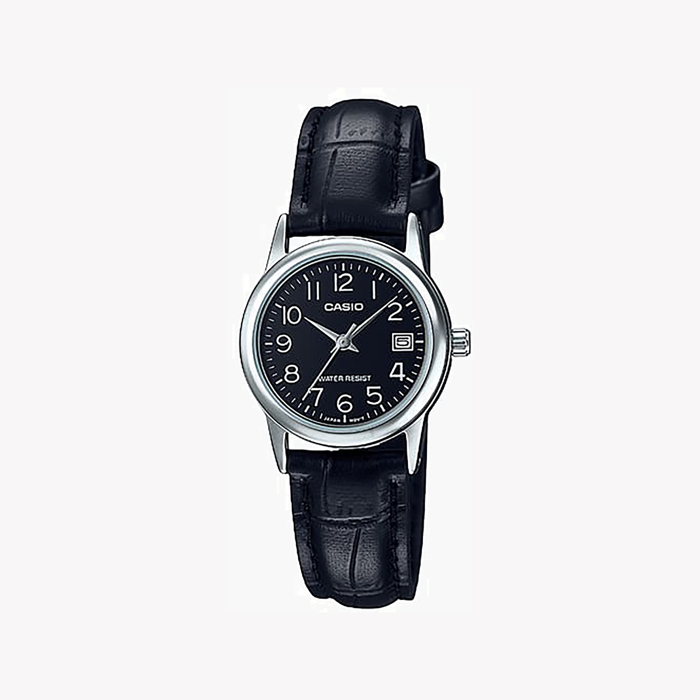 CASIO Women's Watch with Silver Stainless Steel Case and Black Leather Band-i-Watch-3