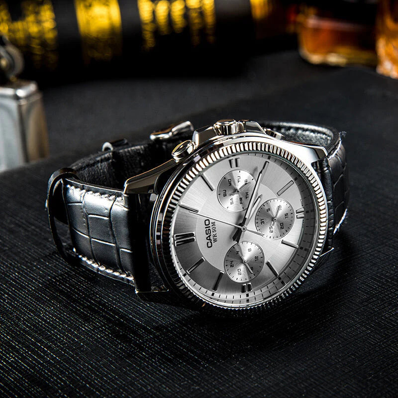 Casio Mtp-B145d-2a2vdf - StrikIng Elegance With Sporty Sophistication Unisex Watch in Blue & Stainless Steel by i-watch