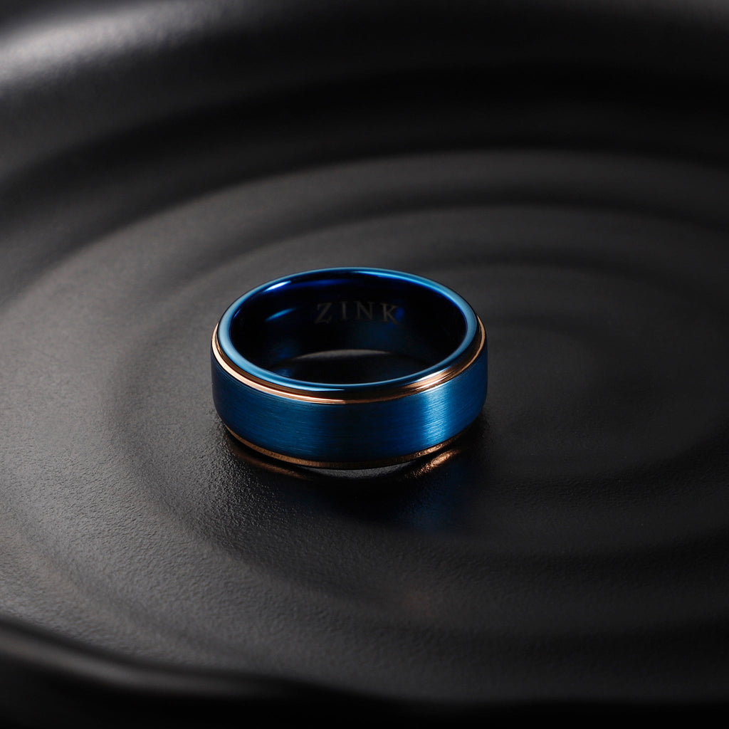 Zink Men's Blue & Rose Gold Stainless Steel Ring | Zjrg030tbl