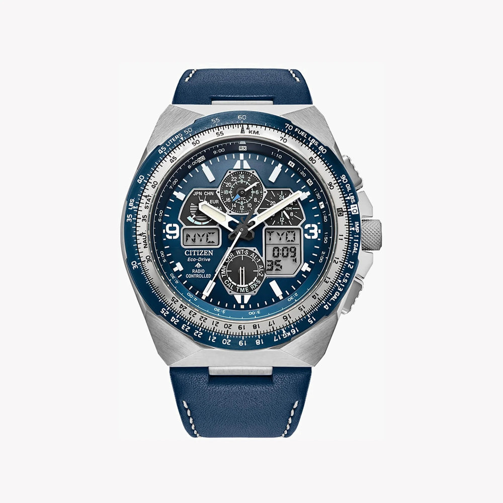 Citizen Men's Blue Leather Watch, Silver Case | Jy8148-08l by i-watch