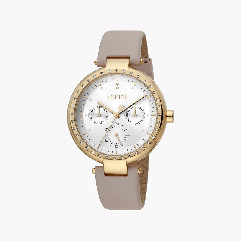 Esprit Women's Beige Leather Watch, Silver Dial | Es1l123m0015 by i-watch
