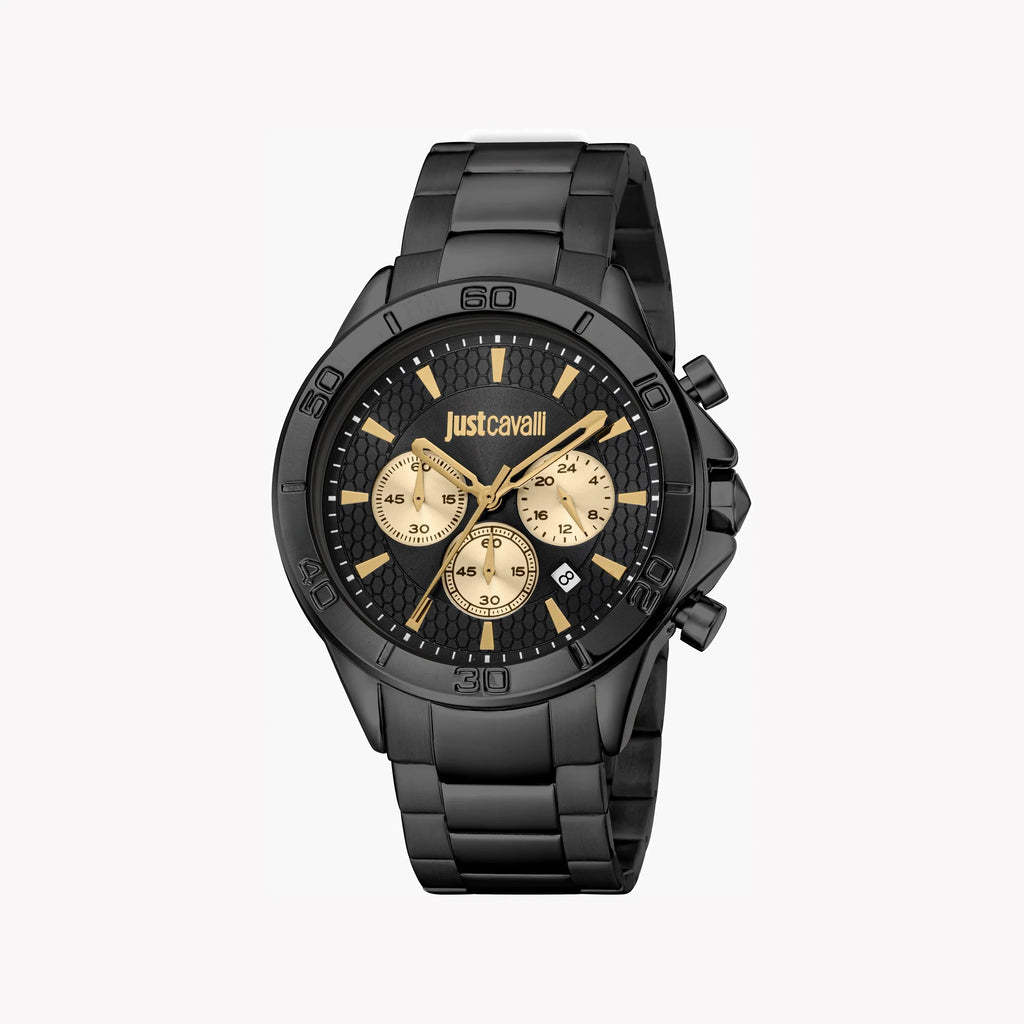 JUST CAVALLI BLACK ALLOY STEEL - SOPHISTICATED MEN'S TIMEPIECE WITH ELEGANT DESIGN