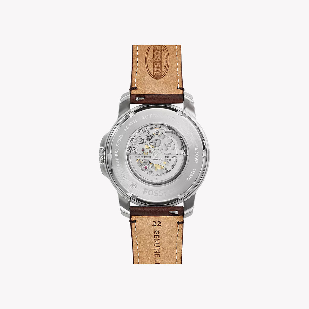FOSSIL ME3099 - ELEGANT AUTOMATIC MEN'S WATCH WITH BEIGE DIAL & BROWN LEATHER STRAP-i-Watch-2