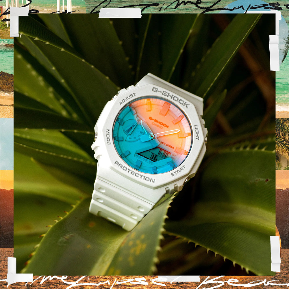 Casio Men's White Resin Watch, Blue Dial | Ga-2100tl-7aer by i-watch