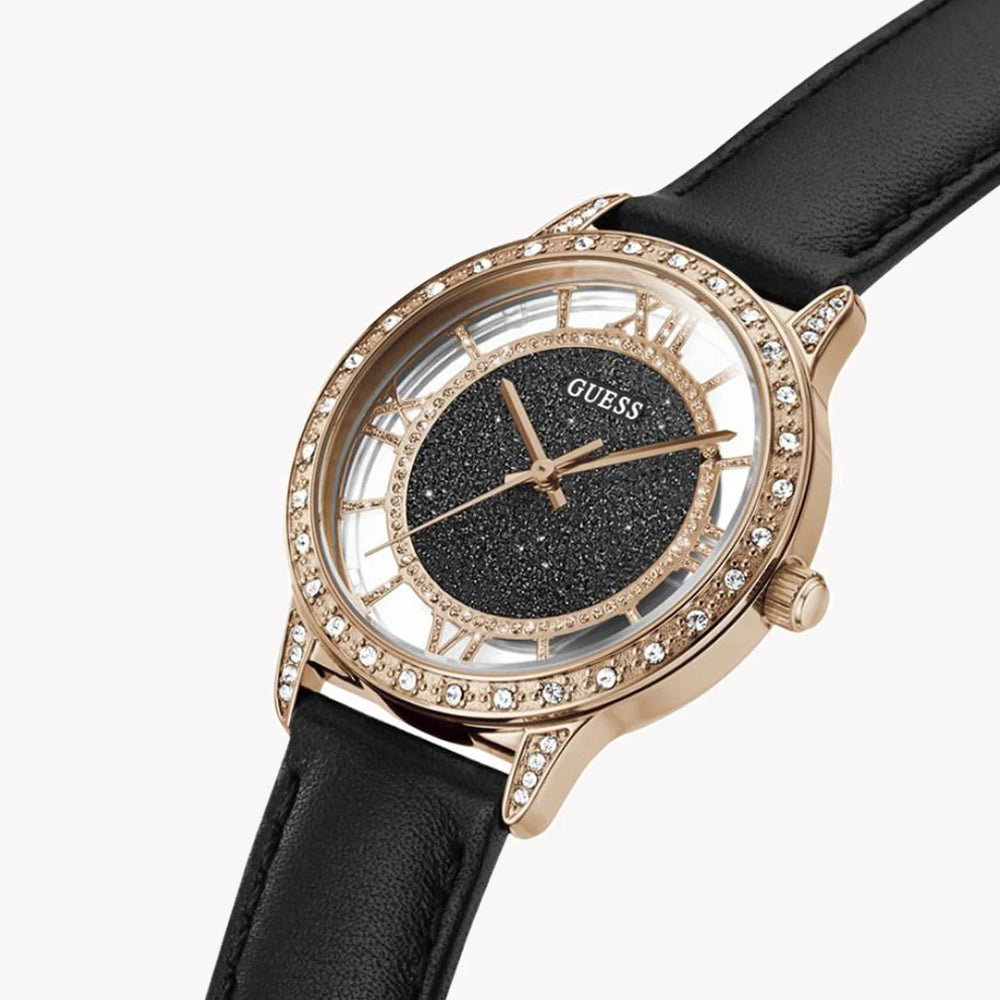 Guess Women's Rose Gold Watch, Black Leather | Gw0376l2 by i-watch