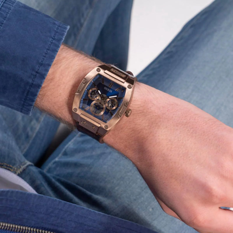 Guess Watches Men's Brown Leather, Dark Blue Dial | Gw0202g2 by i-watch