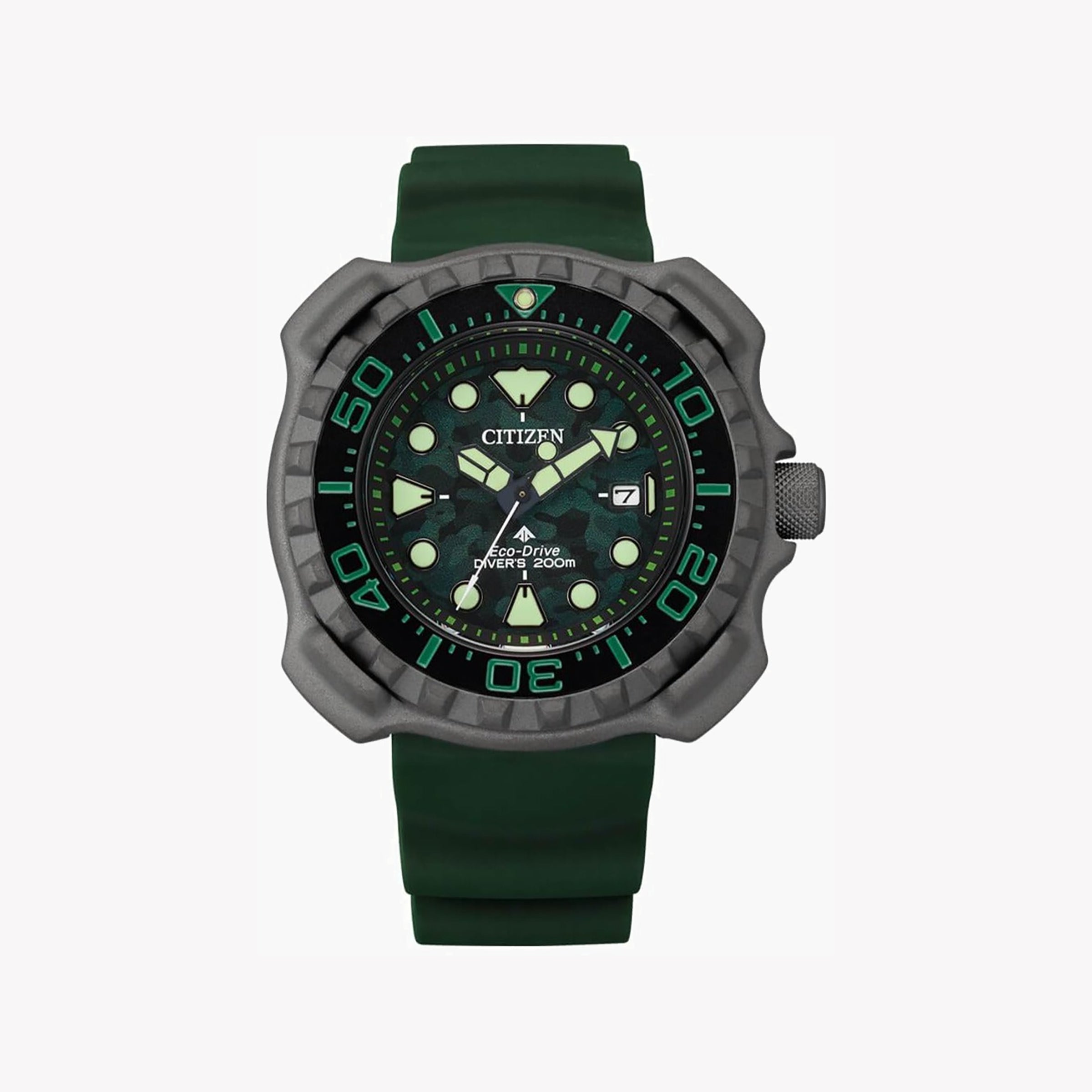 CITIZEN BN0228-06W DIVER'S DELIGHT - MEN'S TITANIUM ADVENTURE WATCH with green band and gray dial