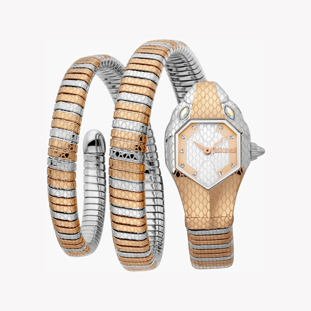 JUST CAVALLI Women's Watch with Silver Stainless Steel Case and Silver & Rose Gold Stainless Steel Band