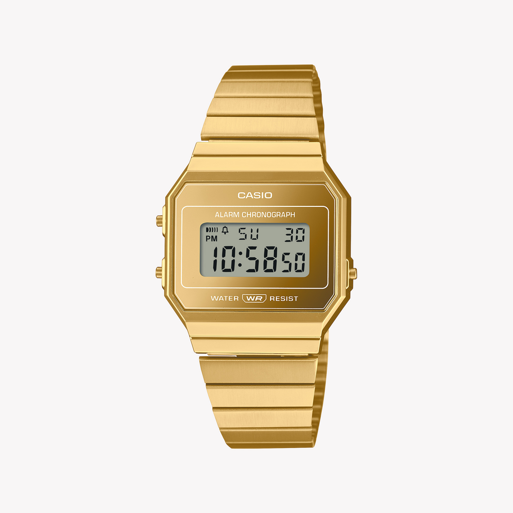 CASIO A700WEVG-9ADF ELEGANCE - GOLDEN GLORY TIMEPIECE Unisex Watch with gold stainless steel band and digital dial