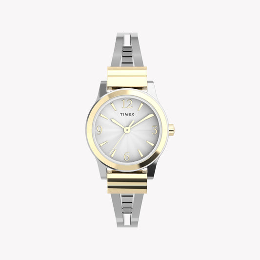 Montre pour femme Timex avec boîtier bicolore et semi-bracelet avec cadran argenté TW2W18500