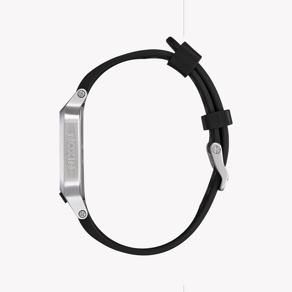Nixon Men's Black Rubber Watch, Silver Silicone Band | A1320-130 by i-watch
