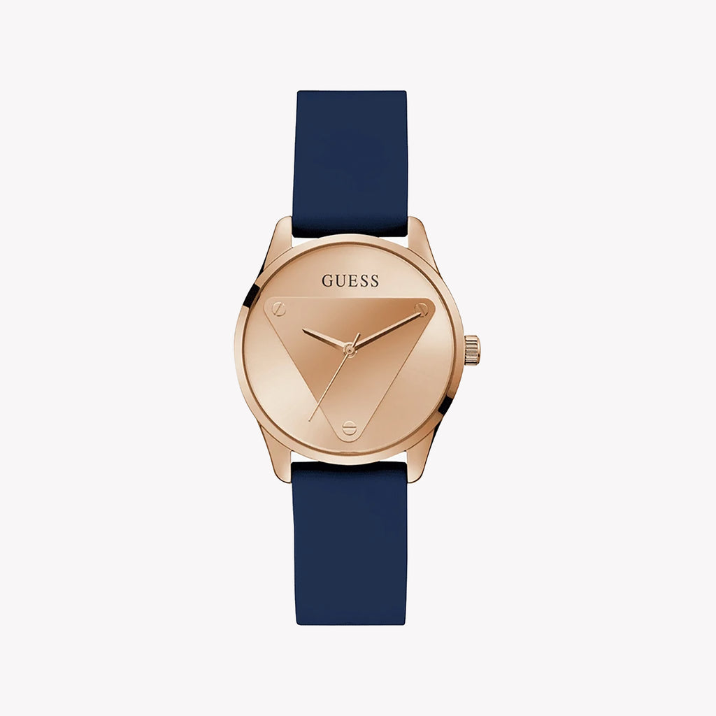 GUESS GW0509L1 ROSE GOLD GLAM - CHIC WATER-RESISTANT WOMEN'S WATCH with Blue Rubber Band