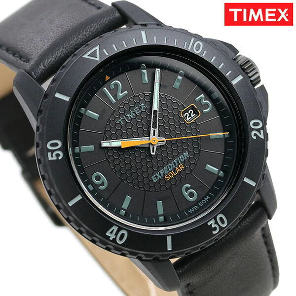 Timex Men's Black Leather Watch, Black Dial | Tw4b14700