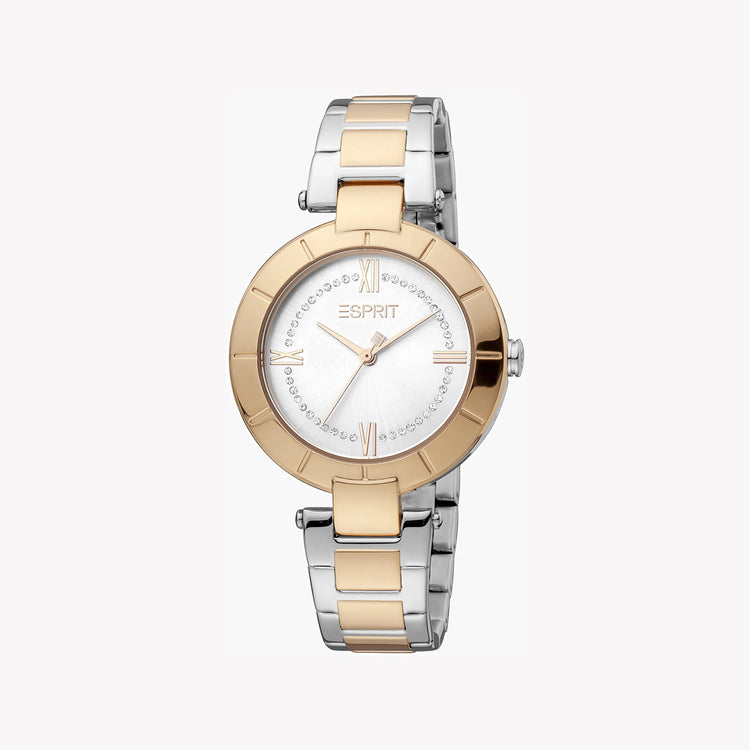 ESPRIT Women's Watch with Silver Stainless Steel Case and Silver & Rose Gold Stainless Steel Band