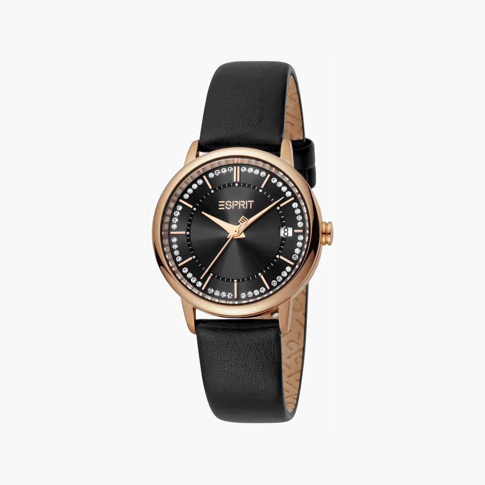 Esprit Women's Black Leather Watch, Black Dial | ES1L181L2035 by i-watch