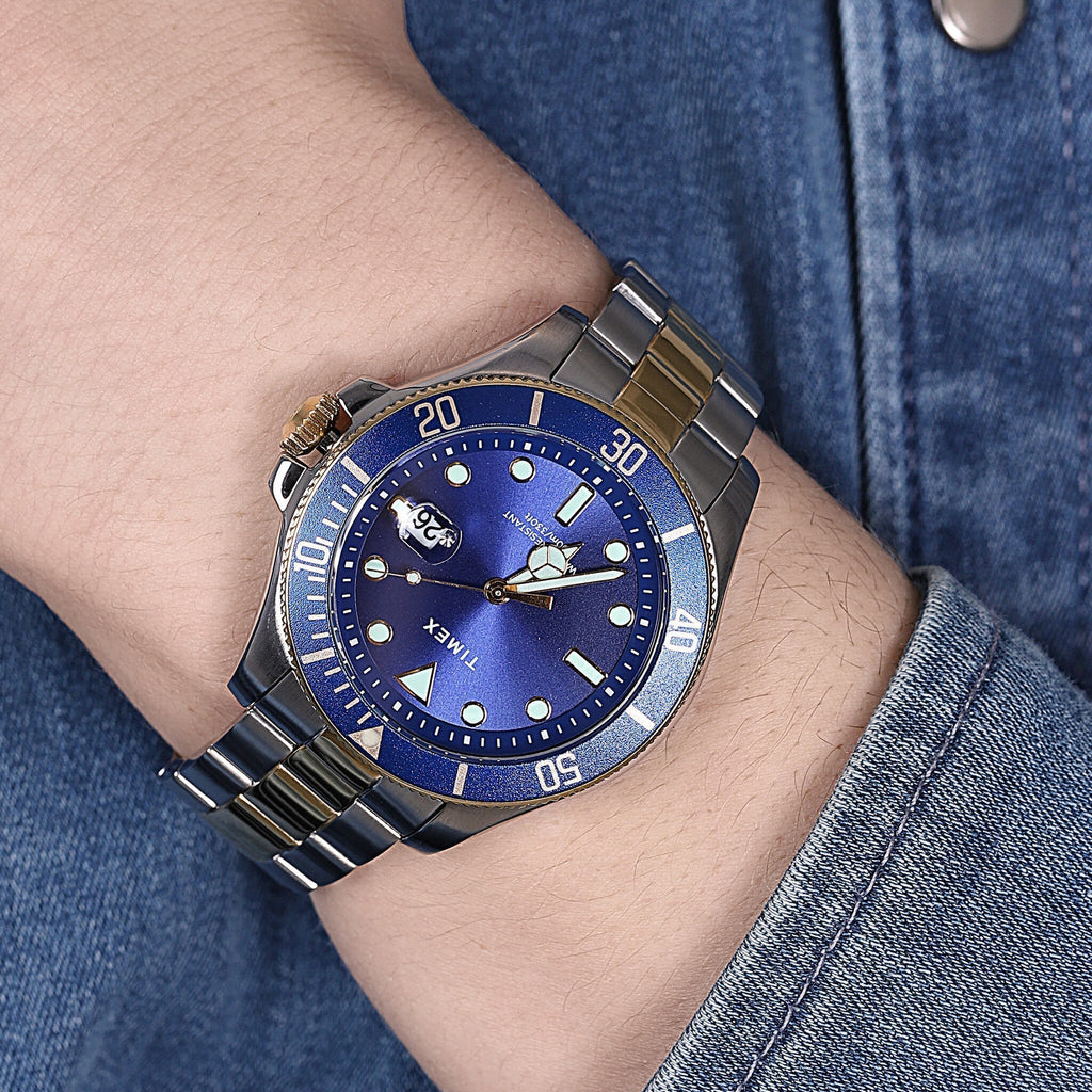 TIMEX City Collection Harborside Coast - Montre pour homme en acier inoxydable avec cadran bleu de 43 mm