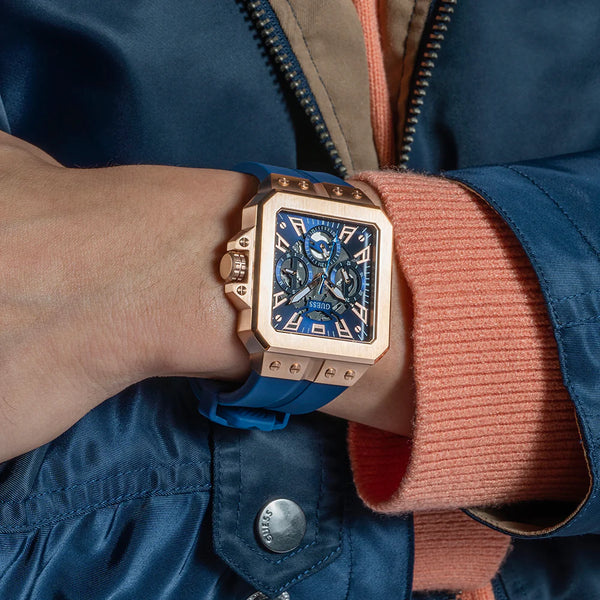 Guess Men's Rose Gold Watch, Blue Dial | Gw0637g3 by i-watch