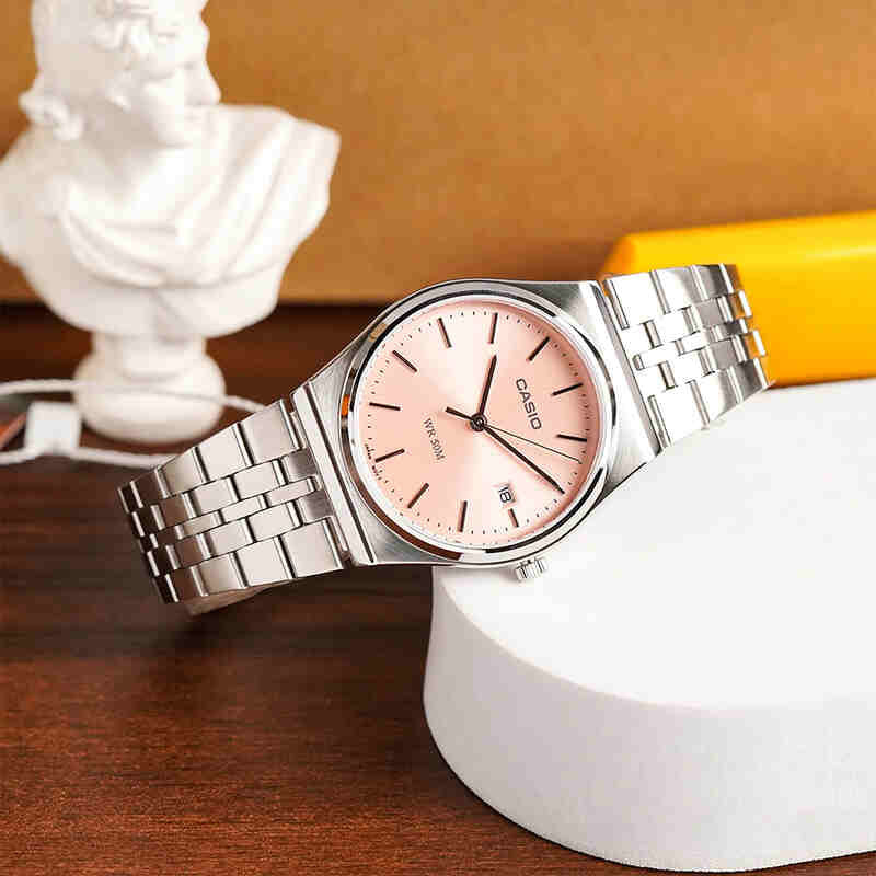 Casio Men's Silver Stainless Steel, Rose Dial | Mtp-B145d-4av by i-watch