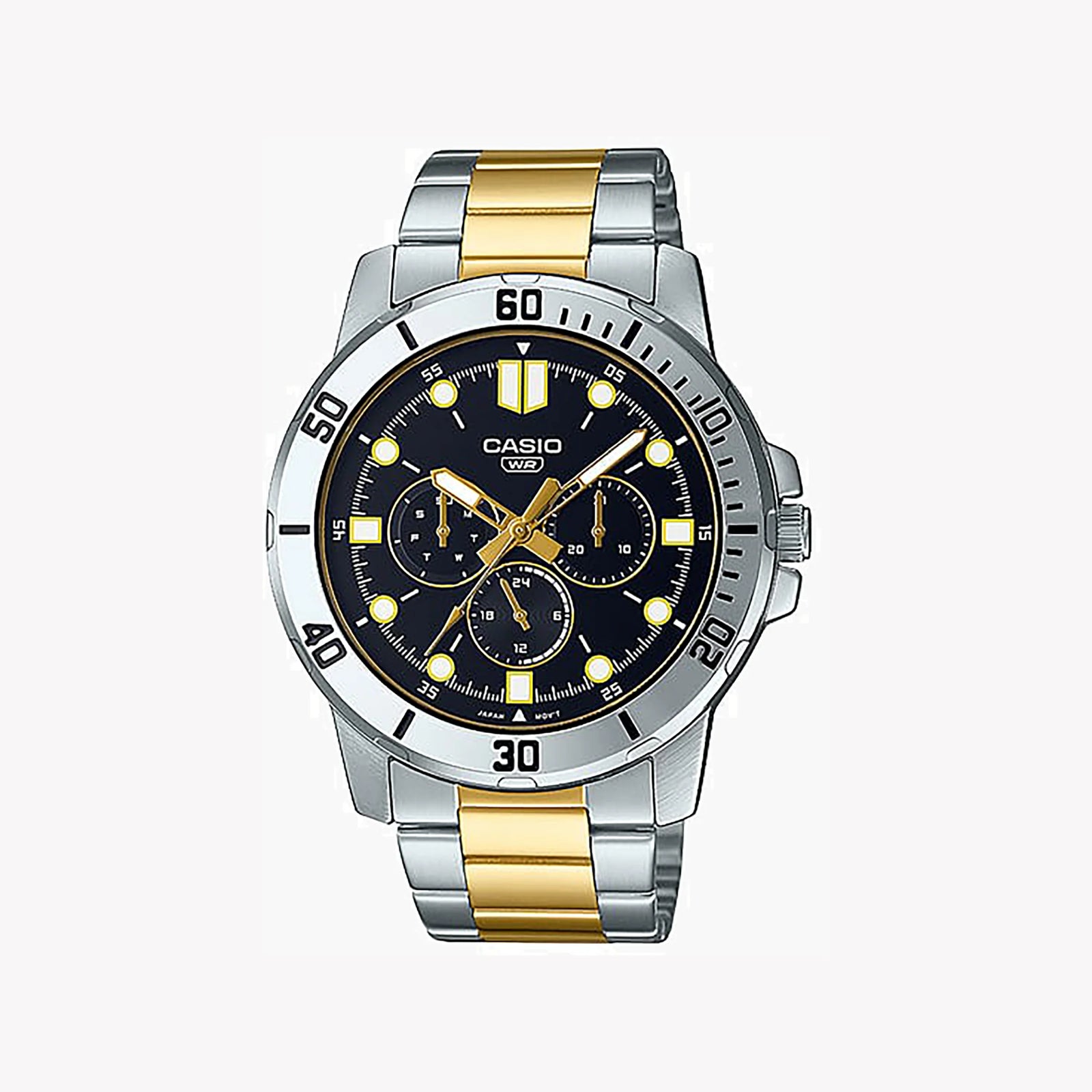 Casio Men's Silver & Gold Watch, Black Dial | Mtp-Vd300sg-1e by i-watch