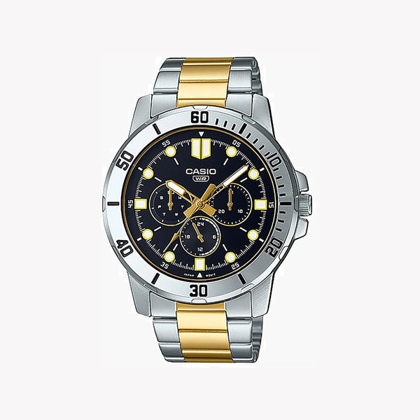 Casio Men's Silver & Gold Watch, Black Dial | Mtp-Vd300sg-1e by i-watch