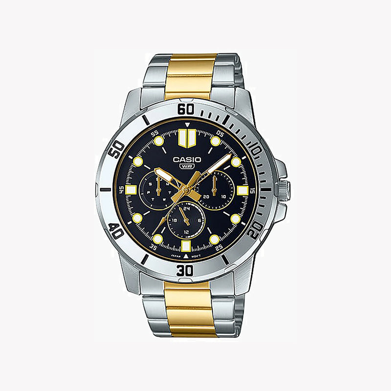 Casio Men's Silver & Gold Watch, Black Dial | Mtp-Vd300sg-1e by i-watch