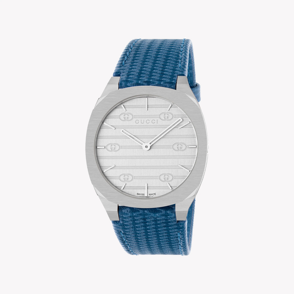 Gucci Women's Silver Watch, Blue Leather Band | Ya163422 by i-watch