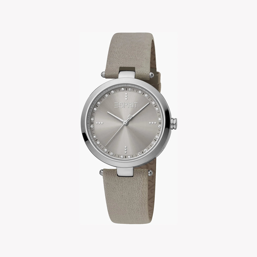 ESPRIT Women's Watch with Silver Stainless Steel Case and Gray Leather Band