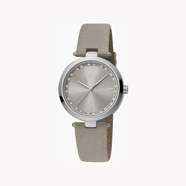 ESPRIT Women's Watch with Silver Stainless Steel Case and Gray Leather Band