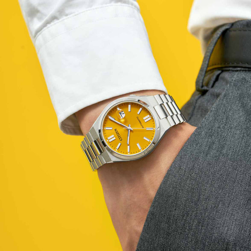 Citizen Men's Silver Stainless Steel Watch, Yellow Dial | Nj0150-81z by i-watch