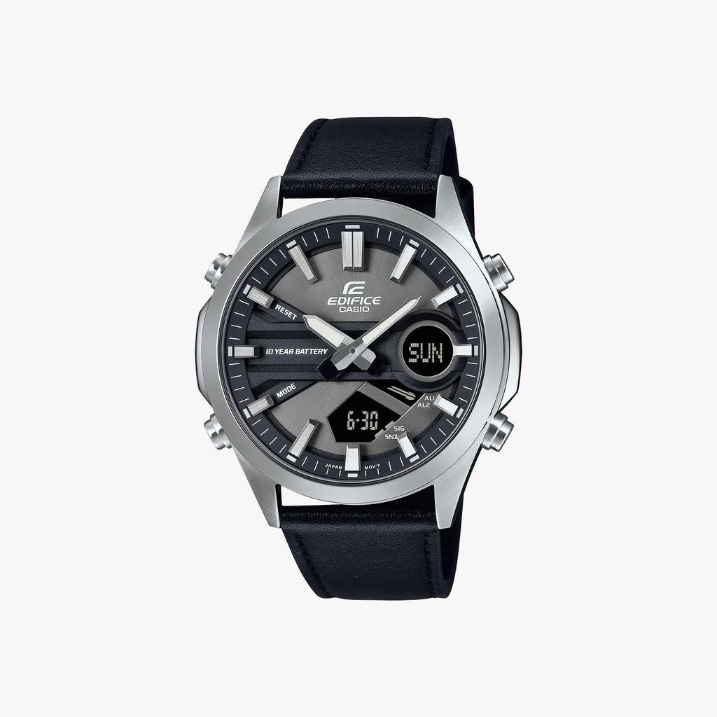EDIFICE EFV-C120L-8AEF - ELEGANT TIMEPIECE FOR MODERN MEN: BLACK DIAL & LEATHER BAND