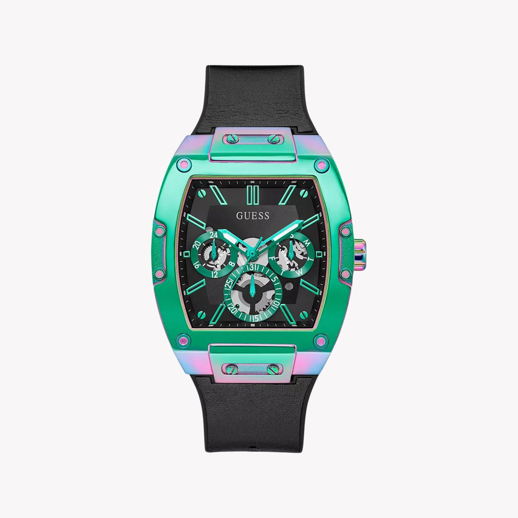 GUESS GW0202G5 BOLD STYLE - MEN'S SPORTY TIMEPIECE WITH MULTICOLOR CASE & BLACK SILICONE BAND