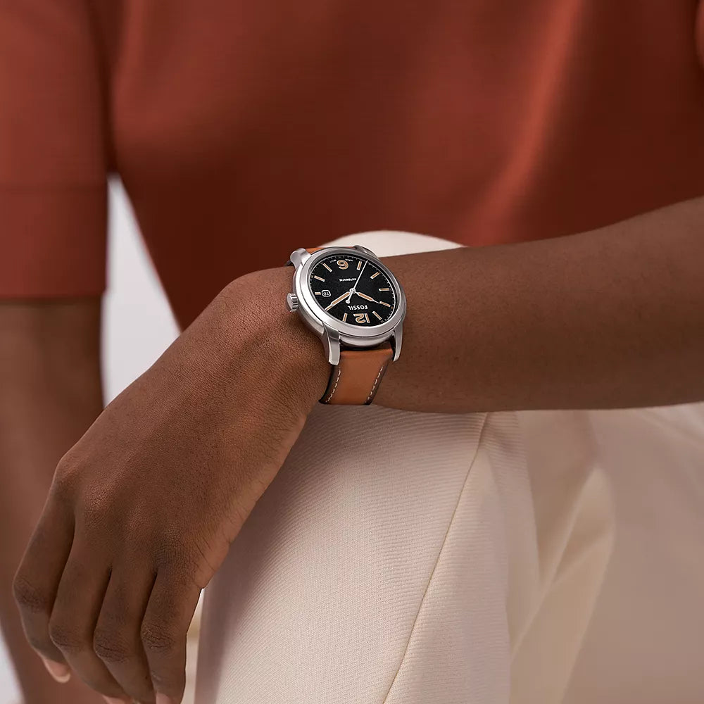 FOSSIL ME3233 TIMELESS ELEGANCE - AUTOMATIC MEN'S WATCH WITH BLACK DIAL & BROWN LEATHER STRAP-i-Watch-4