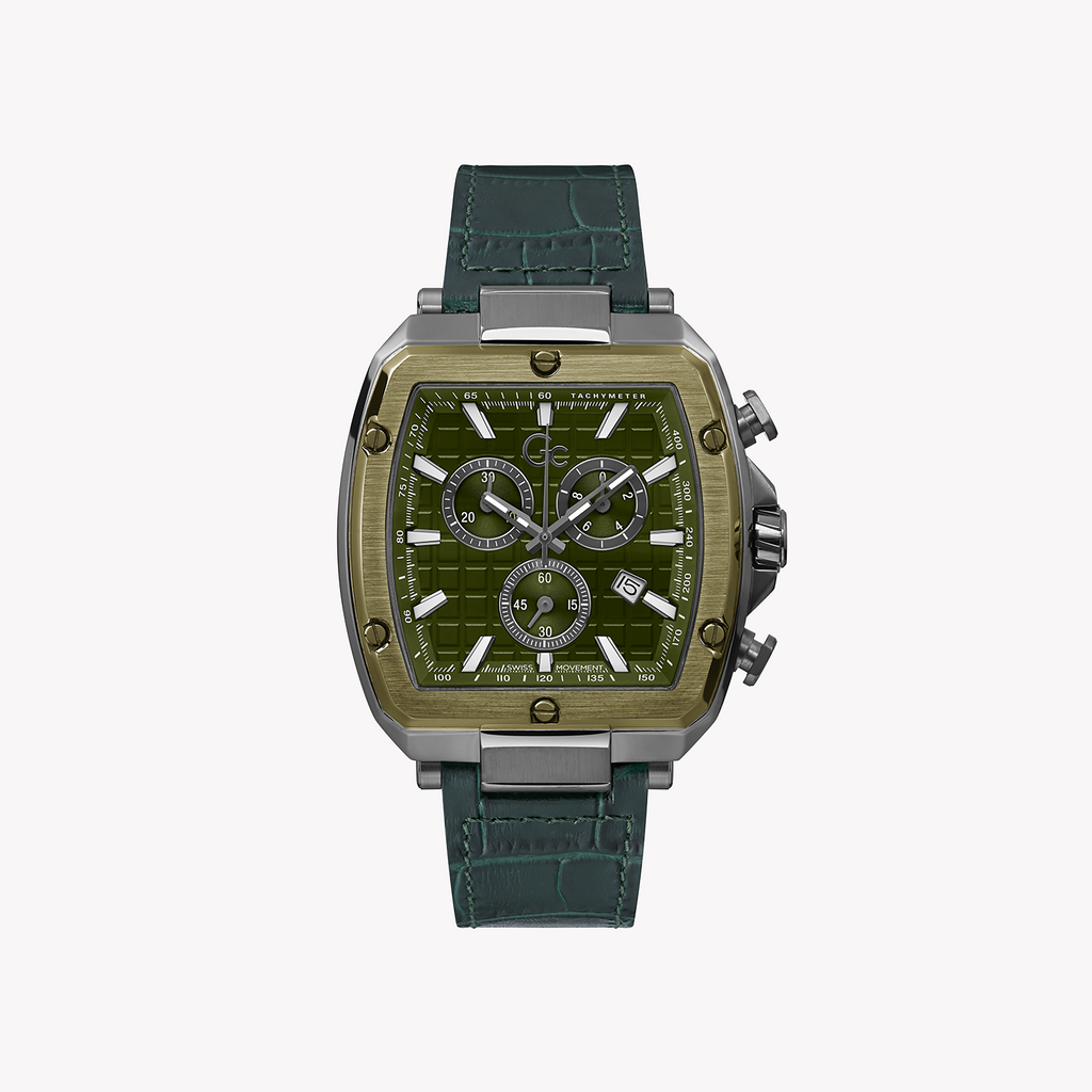 GUESS COLLECTION Y83011G9MF - BOLD GREEN VIBRANCE Men's Watch with Silver Case and Silicone Band