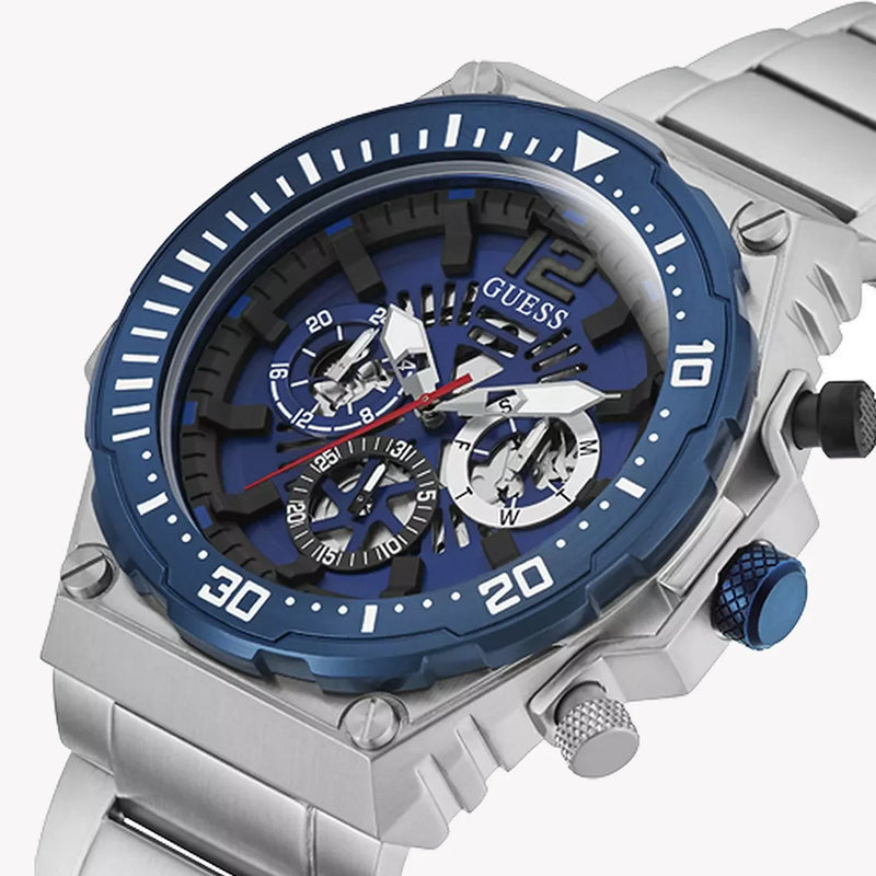 Guess Men's Blue Stainless Steel Watch, Silver Band | Gw0324g1 by i-watch