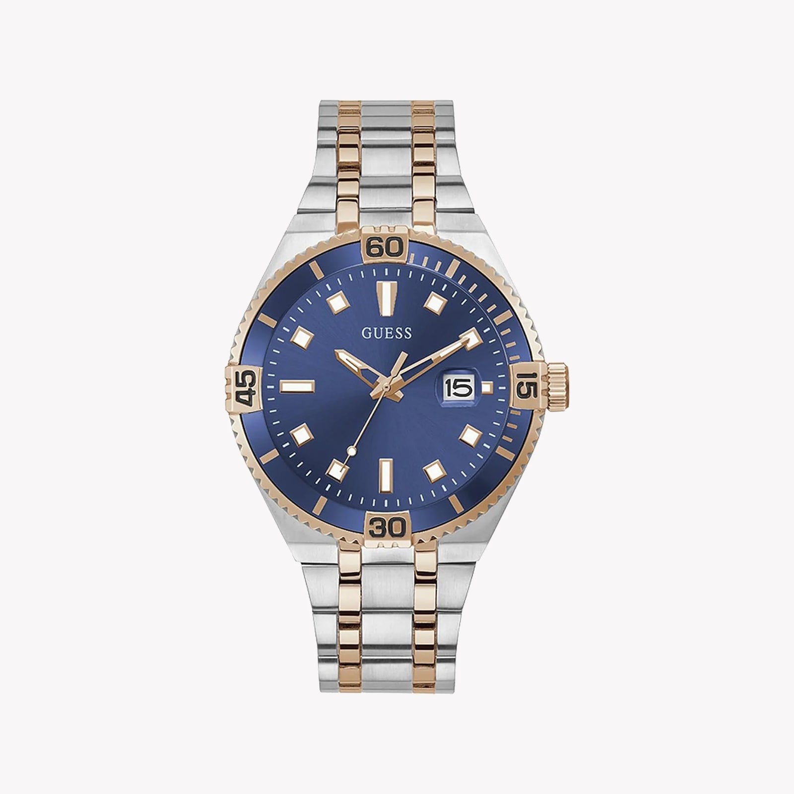 Guess Men's Silver/Rose Gold Watch, Blue Dial | Gw0330g3 by i-watch