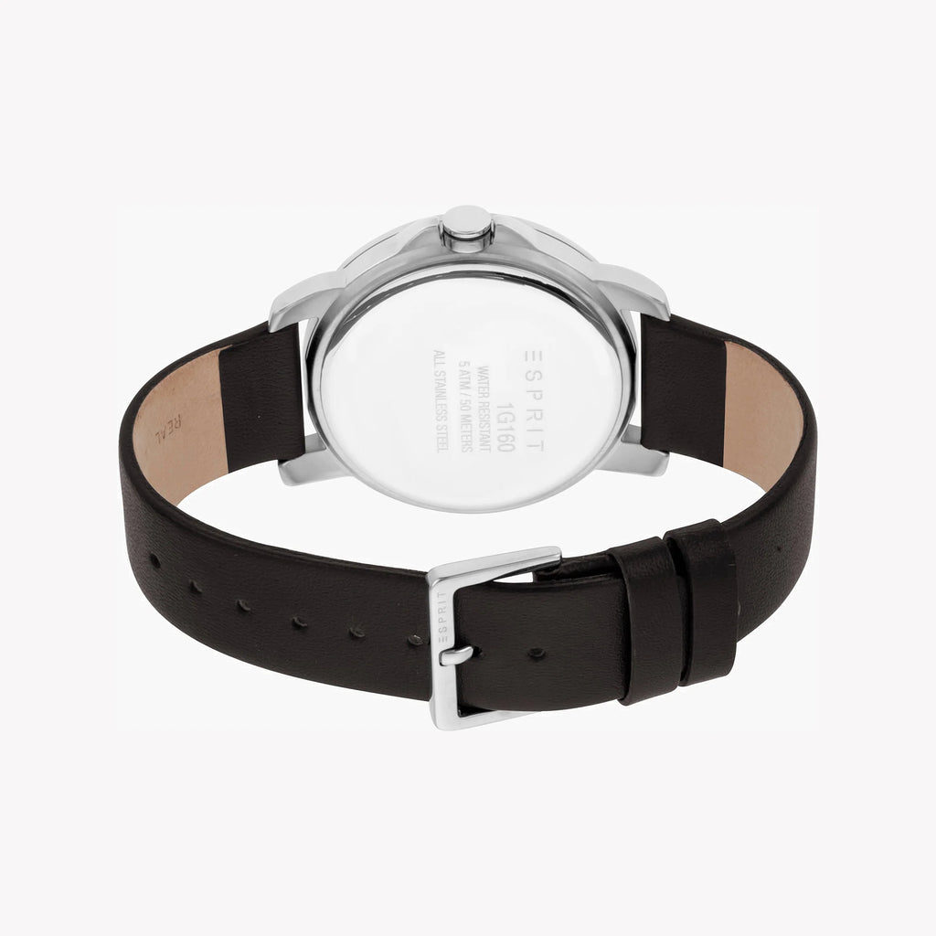 ESPRIT MEN'S TIMEPIECE - ELEGANT BLACK LEATHER & SILVER DIAL STAINLESS STEEL WATCH-i-Watch-3