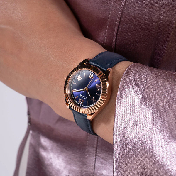 Guess Women's Rose Gold Watch, Blue Leather Band | Gw0761l2 by i-watch