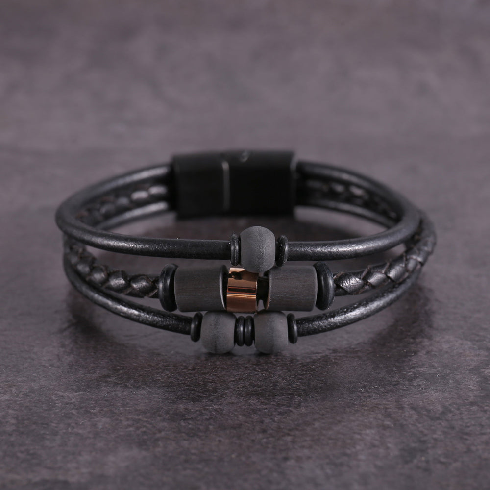 Zink Men's Black Stainless Steel & Leather Bracelet | Zjbc04111