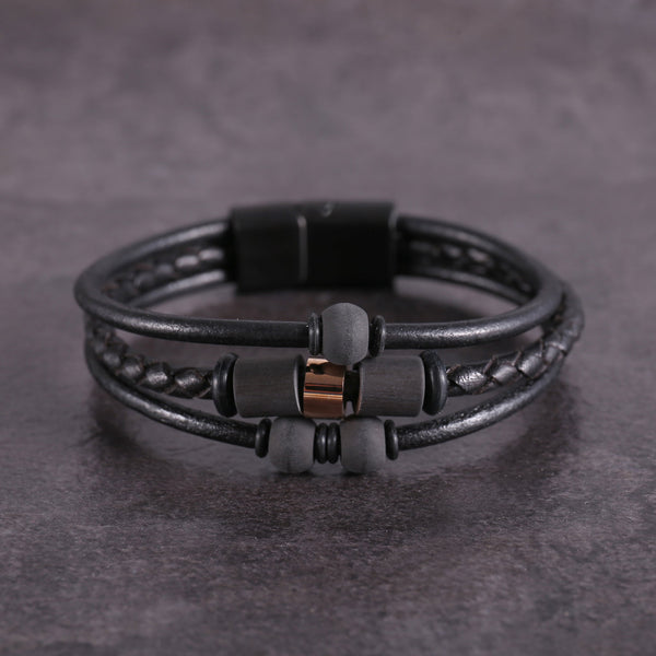 Zink Men's Black Stainless Steel & Leather Bracelet | Zjbc04111