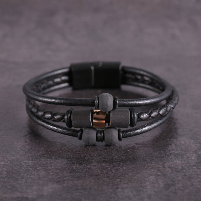 Zink Men's Black Stainless Steel & Leather Bracelet | Zjbc04111