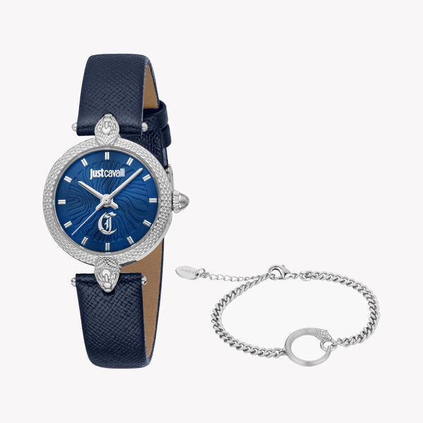 Just Cavalli Women's Leather Watch, Dark Blue Dial | Jc1l330l0015 by i-watch