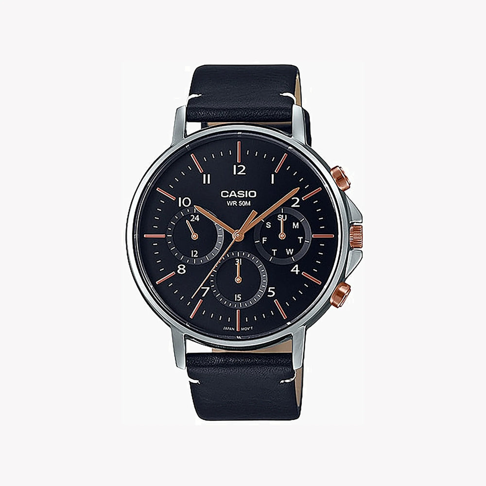 Casio Mtp-E321l-1avdf - Elevated Elegance Men's Watch With Black Leather Band & Black Dial by i-watch