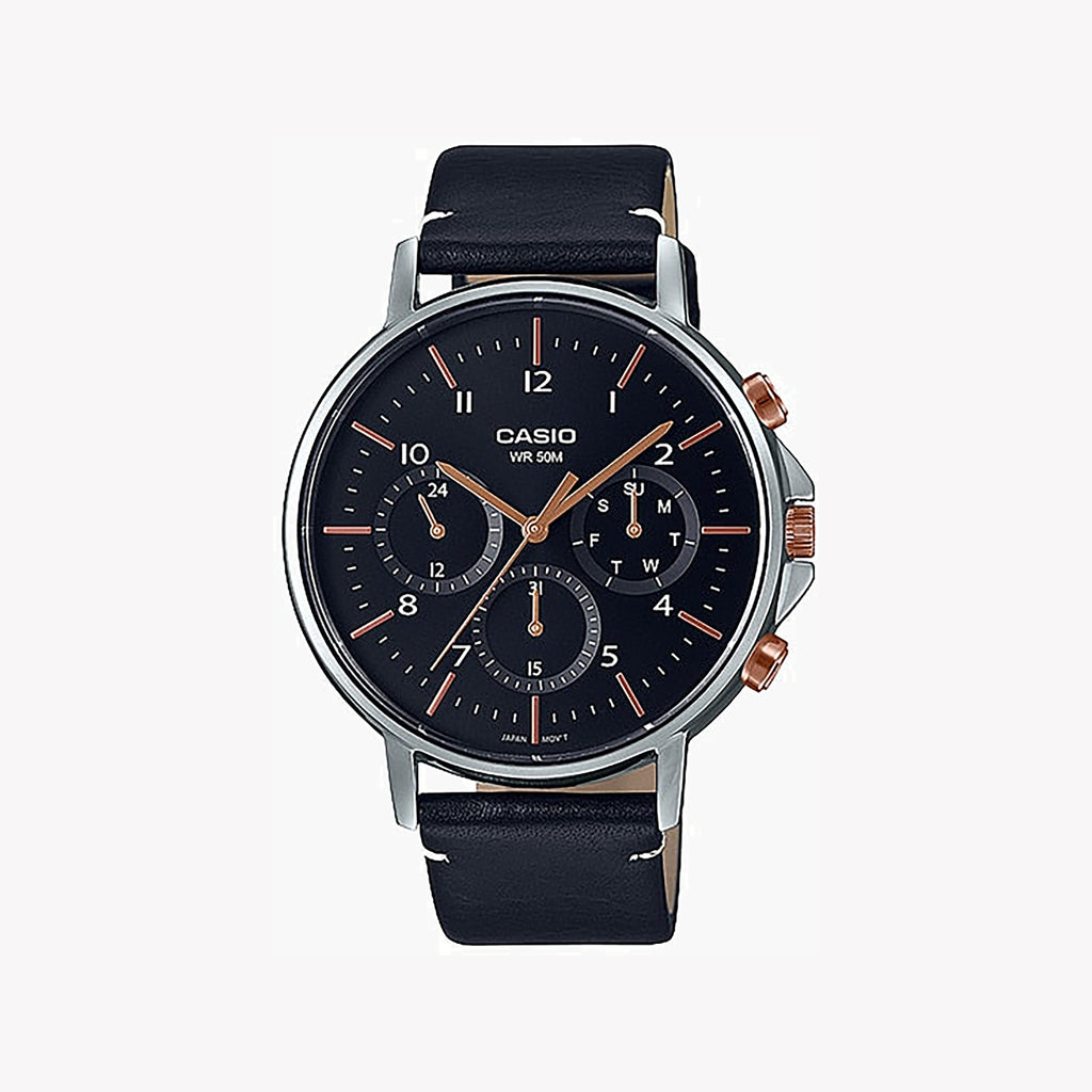 CASIO MTP-E321L-1AVDF - ELEVATED ELEGANCE MEN'S WATCH WITH BLACK LEATHER BAND & BLACK DIAL