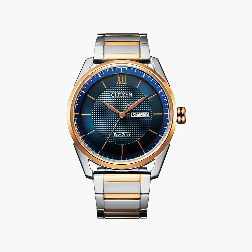CITIZEN AW0086-85L DUAL-TONE ELEGANCE - MODERN MEN'S ECO-DRIVE WATCH with Blue Dial & Stainless Steel Band