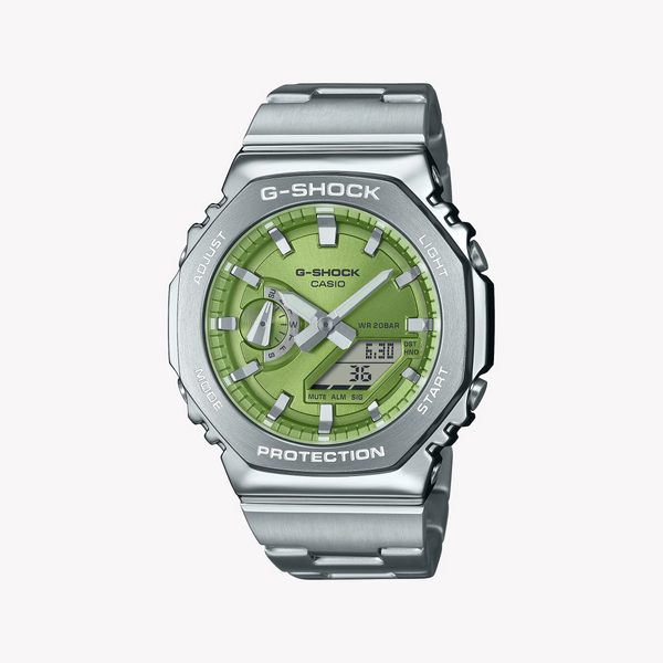 Casio G-Shock Men's Silver Watch, Green Dial | Gm-2110d-3aer