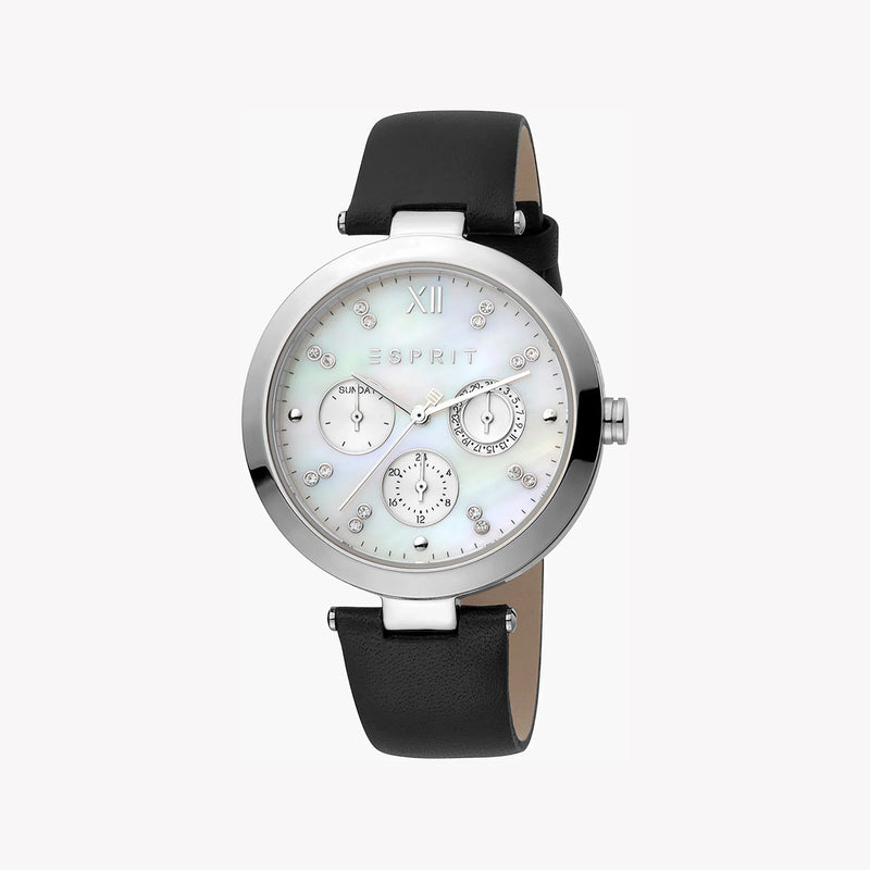 Esprit Women's Black Leather Watch, White Mother Of Pearls Dial | Es1l193m0025 by i-watch